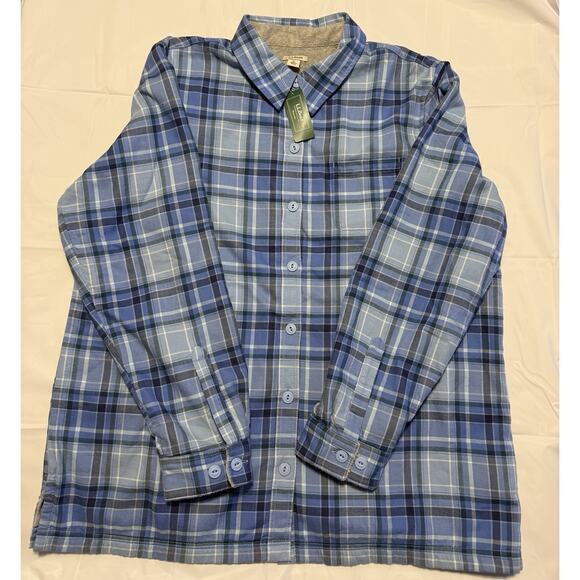 NWT - LL Bean Women’s Medium Fleece Lined Flannel Shirt Blue Button Front 285013 - Picture 8 of 10